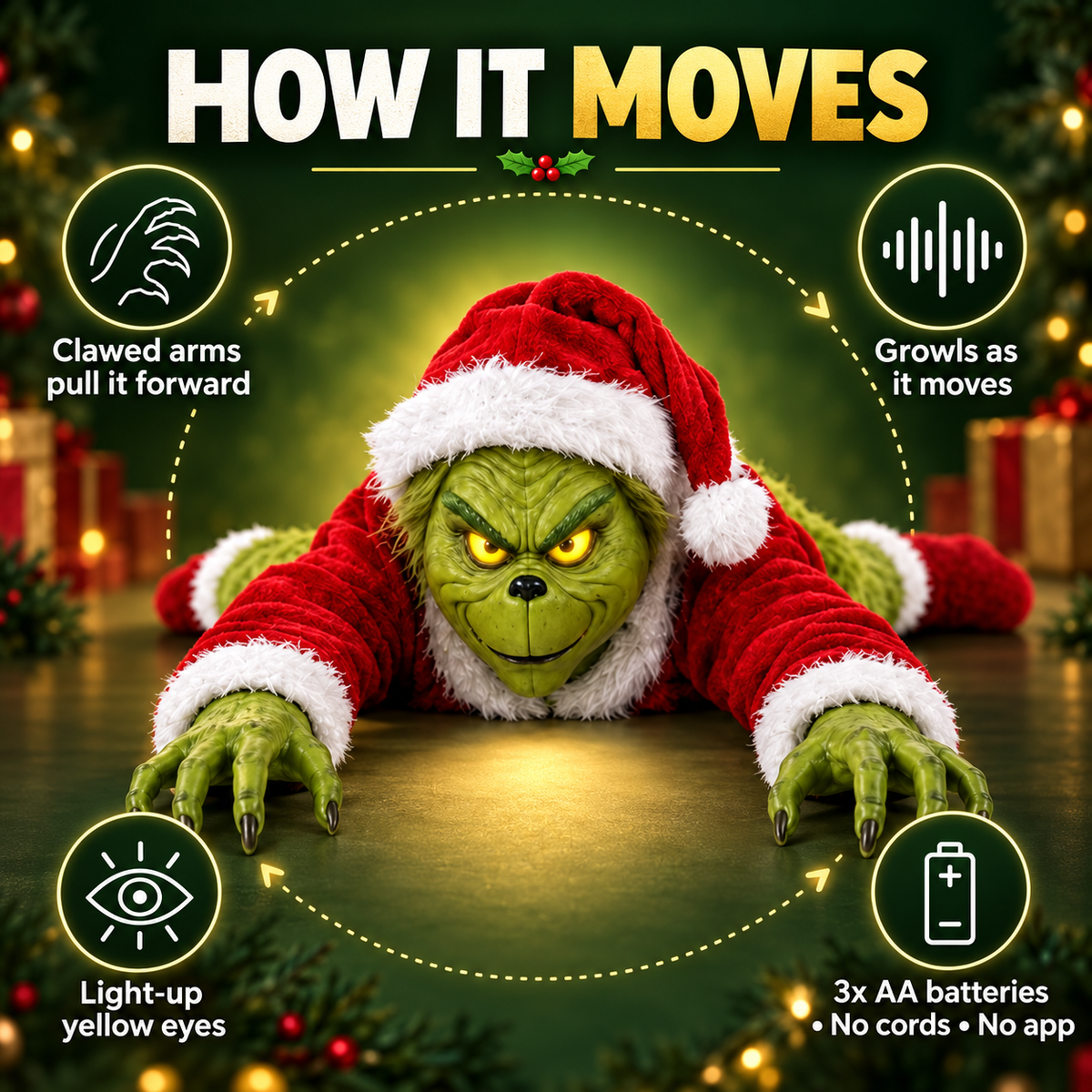 😈 Crawling Christmas Mischief Creature – Lights, Sound & Motion