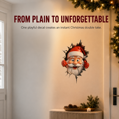🎅 3D Santa Breaking Through Wall Decal – Funny Christmas Illusion Sticker
