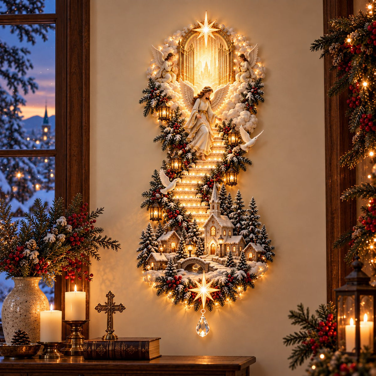 ✨ Jesus Light of Heaven Christmas Wall Hanging | Illuminated Nativity Stairway Decor ✝️
