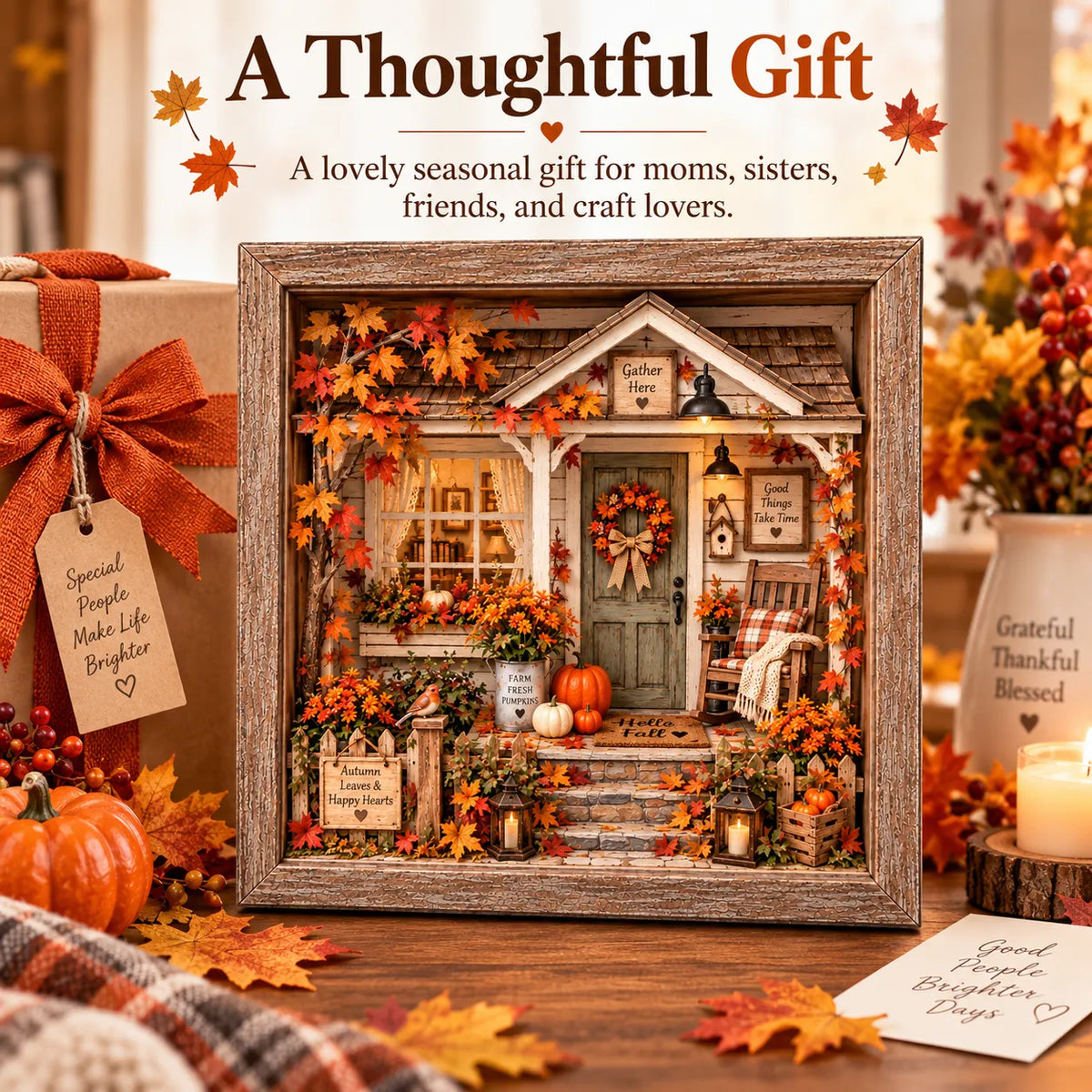 🍂 Vintage Autumn Porch Cottage DIY Shadow Box