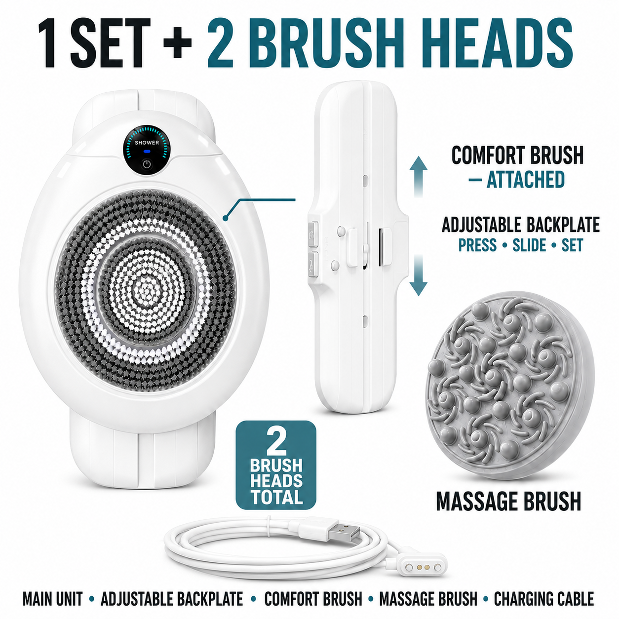 🚿Hands-Free Wall-Mounted Electric Back Scrubber – 3-Speed No-Drill Shower Brush🫧