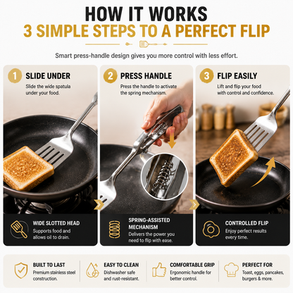 🍳 Press-To-Flip Stainless Steel Spatula | Smart Mechanical Kitchen Turner