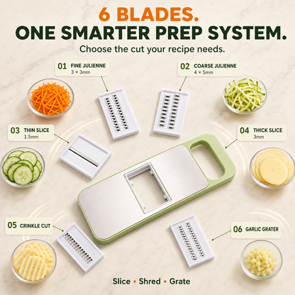 🥕 6-in-1 Multifunction Vegetable Slicer & Julienne Cutter with Safety Food Holder