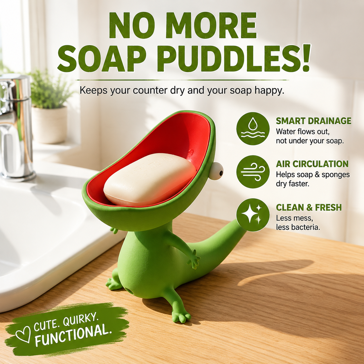 Lizard Soap Holder | Cute 3D Printed Soap Dish & Sponge Holder