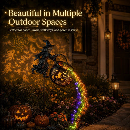 🎃 Flying Witch & Glowing Cauldron Garden Light – Magical Halloween Yard Display ✨