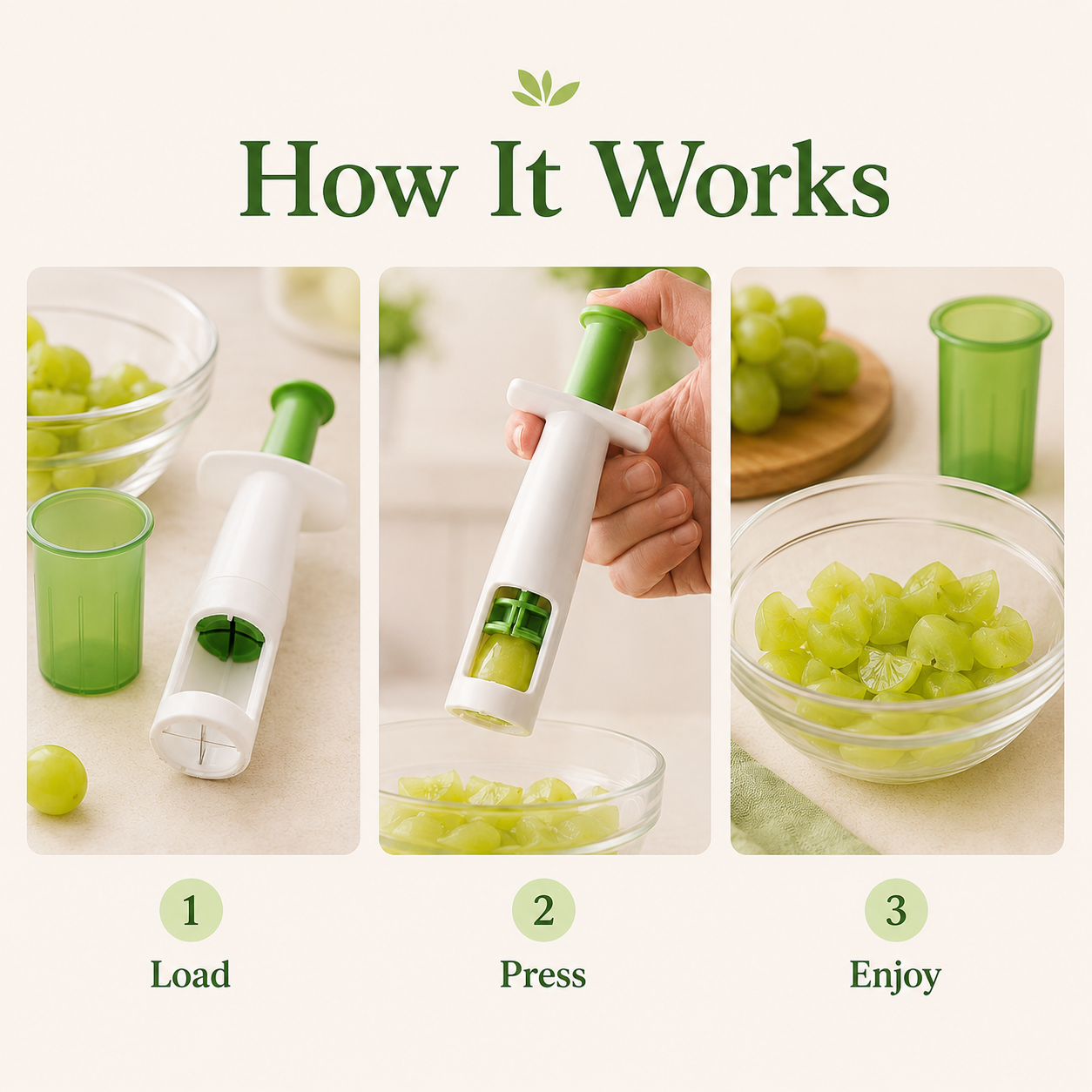 🍇 One-Press Fruit Cutter Make Perfect Bite-Sized Fruit Snacks In Seconds
