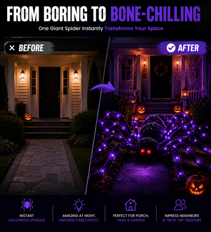 🕷️ Giant LED Halloween Spider Decoration | Outdoor Yard & Porch Spooky Light Display