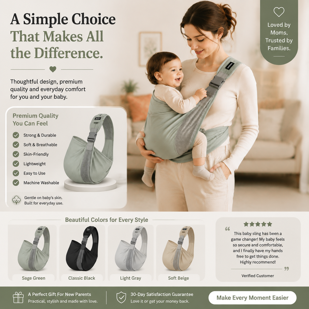 🤱Soft Baby Wrap Carrier – Hands Free Infant Sling for Newborns, Breathable Comfort Baby Holder for Everyday Bonding