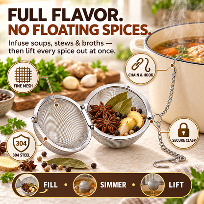 Stainless Steel Spice Infuser Ball – Full Flavor Without the Floating Spices 🍲