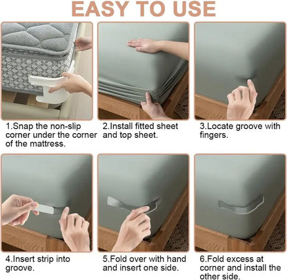 🛏️ Invisible Bed Sheet Holders | 4PC Non-Slip Mattress Strips