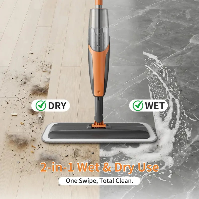 2-in-1 Microfiber Spray Mop with 420ml Refillable Bottle & 4 Washable Pads