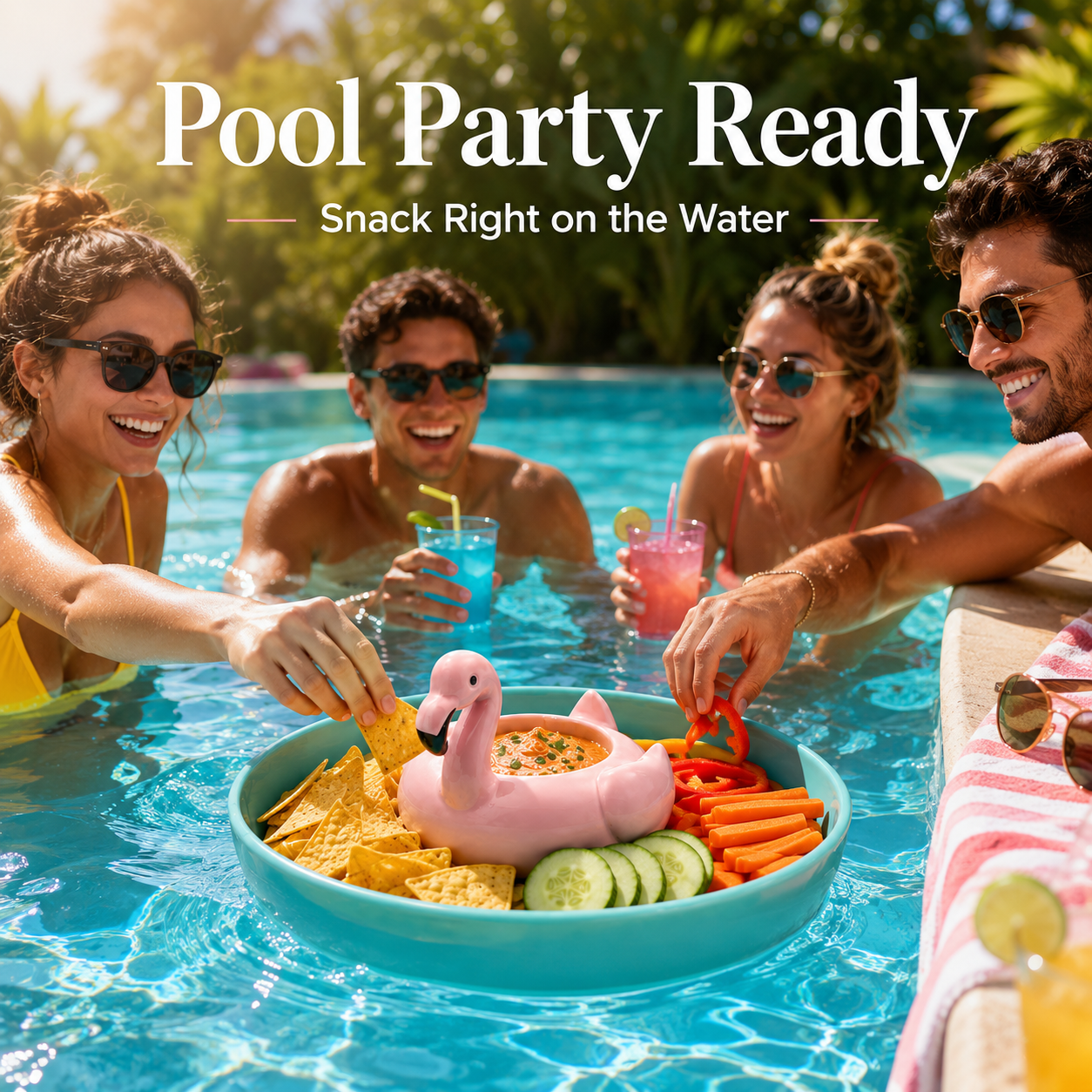10 Strawberry Street Flamingo Pool Float Chip and Dip Platter