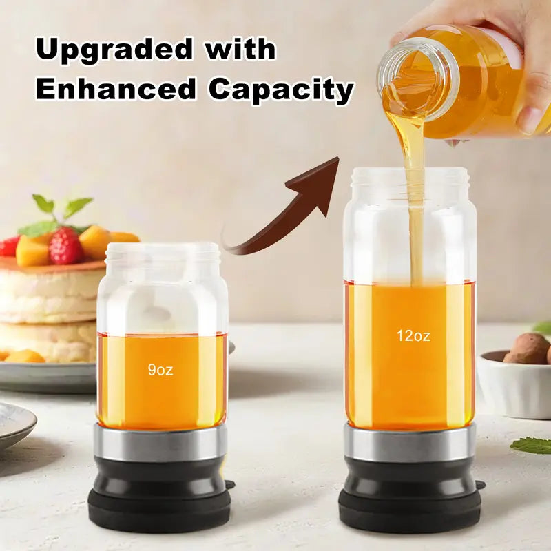 🍯 12 oz No-Drip Honey & Syrup Dispenser with Base – One-Hand Press-to-Pour Server