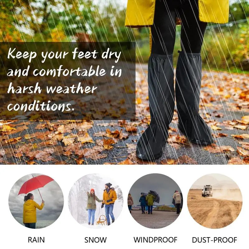 Waterproof boot covers used in rainy outdoor weather
