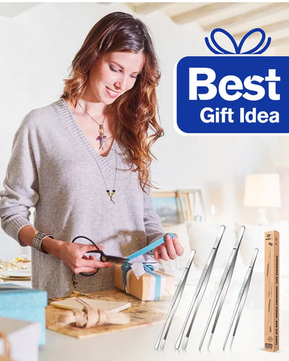 🍳 4-Piece Stainless Steel Kitchen Tweezers Set – Precision Cooking, BBQ & Plating Tongs