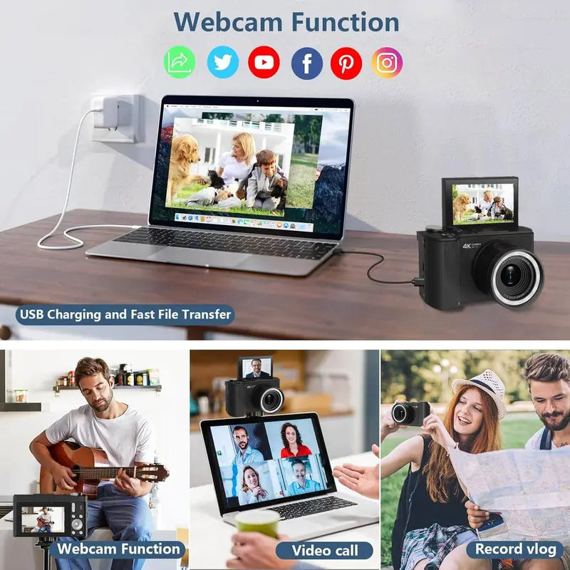 4K Flip-Screen Vlogging Camera with Built-In Ring Light – 32GB Bundle
