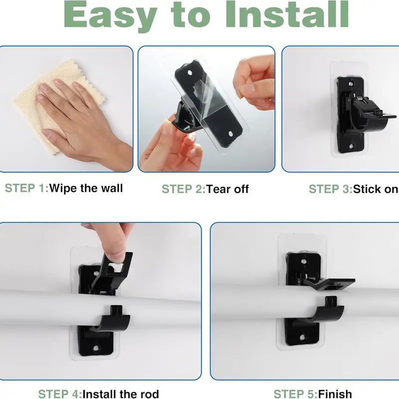 No-Drill Curtain Rod Brackets – Easy Peel & Stick, 4-Pack