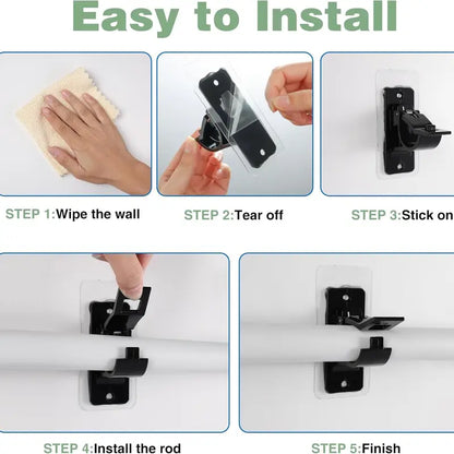 No-Drill Curtain Rod Brackets – Easy Peel & Stick, 4-Pack