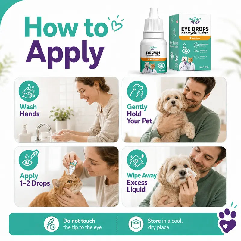 🐾 Hegen Pet Neomycin Sulfate Eye Drops – 10ml Eye Care for Dogs & Cats