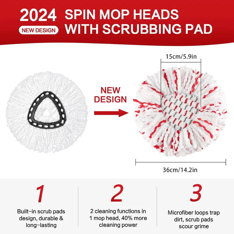 🧼 3-Pack 2-in-1 Scrubbing Spin Mop Replacement Heads