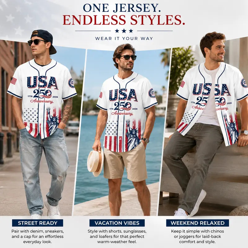 USA 250th Anniversary Baseball Jersey – Limited Edition Patriotic Shirt 1776–2026