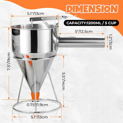 🥞 Easy-Squeeze Stainless Steel Batter Dispenser – Perfect Portions, Less Mess