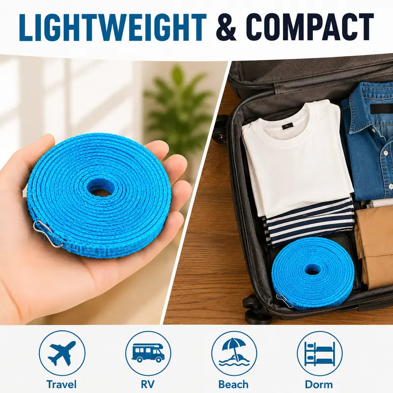 3-Roll Portable Non-Slip Clothesline – Windproof Travel Laundry Line for Camping, Hotel & Home