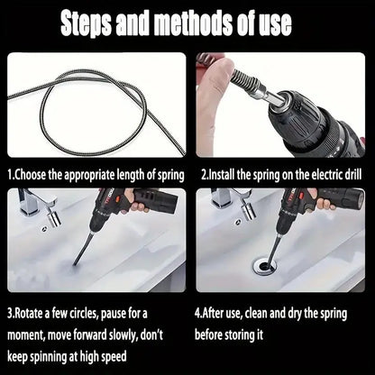 🔧 Flexible Drill-Powered Drain Cleaning Snake – Deep Pipe Clog Remover for Sinks, Showers & Toilets
