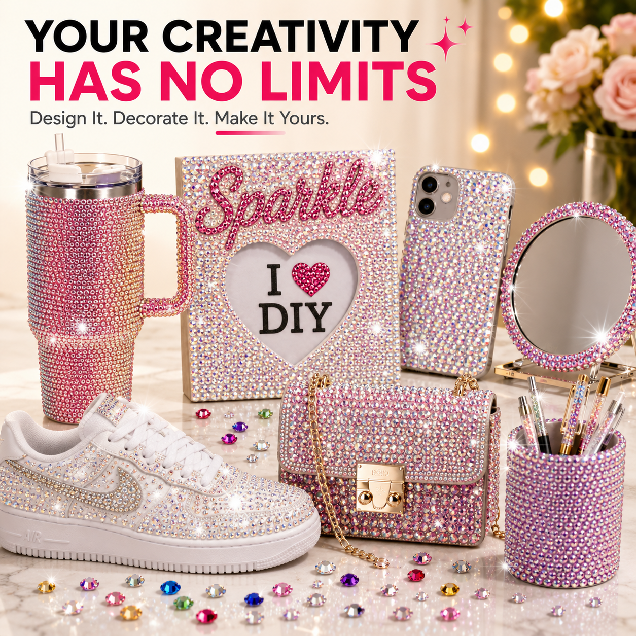 32000PCS Rhinestone Bedazzling Kit – 24 Colors Sparkling Gems for Tumblers, Shoes, Phone Cases & DIY Crafts