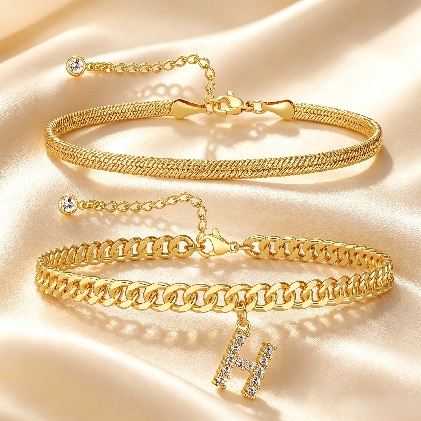Personalized Initial Anklet – 14K Gold-Plated Waterproof Stackable Letter Charm