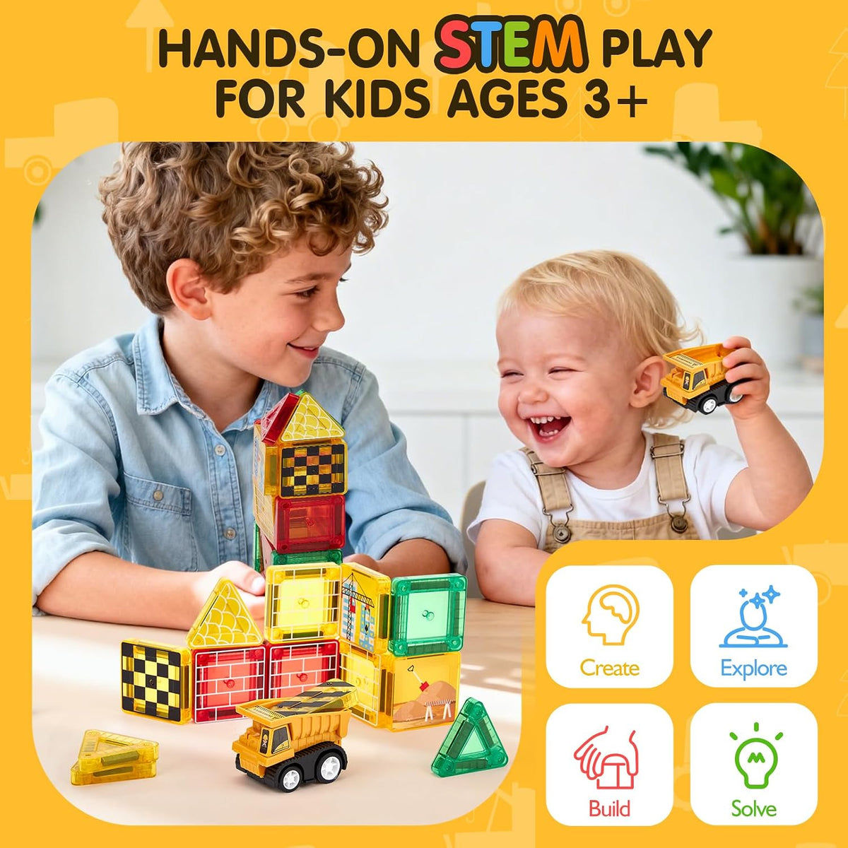 🚧 Construction Truck Magnetic Tile Playset – Build, Drive & Create Your Own Adventure