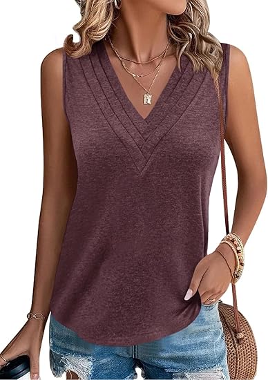Women V Neck Tank Tops Dressy Casual Summer Loose Fit Sleeveless Shirts Blouse