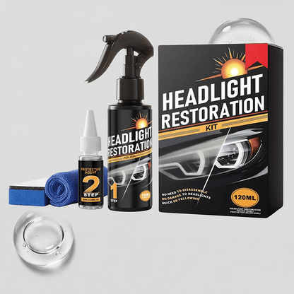 🥳2026 HOT SALE🥳💞50K+ SOLD!⏰🔧 Headlight Restorer Kit – 2 steps, no disassembly. Removes yellow haze, restores clarity. Long‐lasting UV shield. 🚗✨