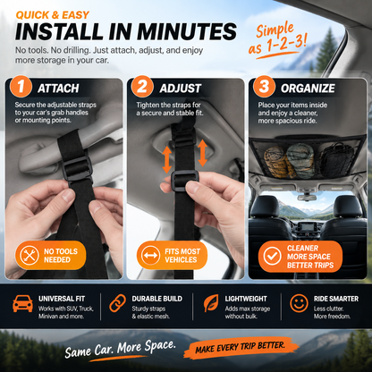 🚗 Car Ceiling Cargo Net | Hidden Roof Storage Organizer