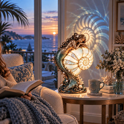 ✨🐚 Moon Tide Mermaid Nautilus Lamp