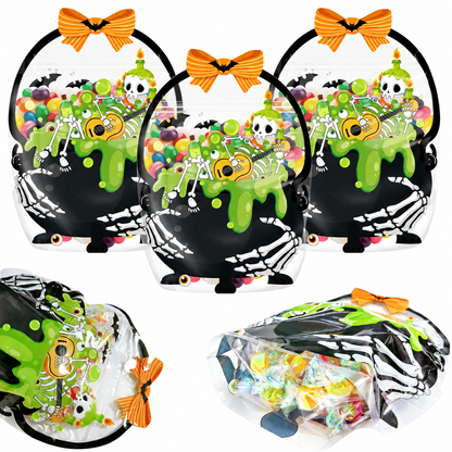 🎃 Halloween Trick-or-Treat Candy Bag – Cute Pumpkin & Witch Cauldron Treat Gift Tote