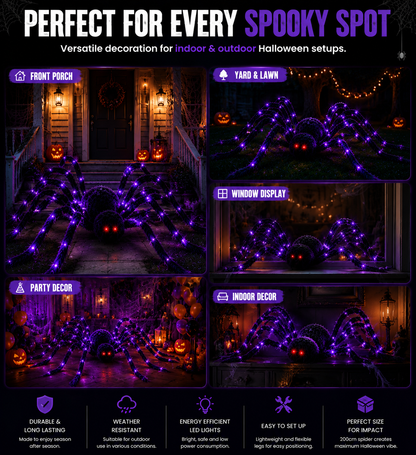 🕷️ Giant LED Halloween Spider Decoration | Outdoor Yard & Porch Spooky Light Display