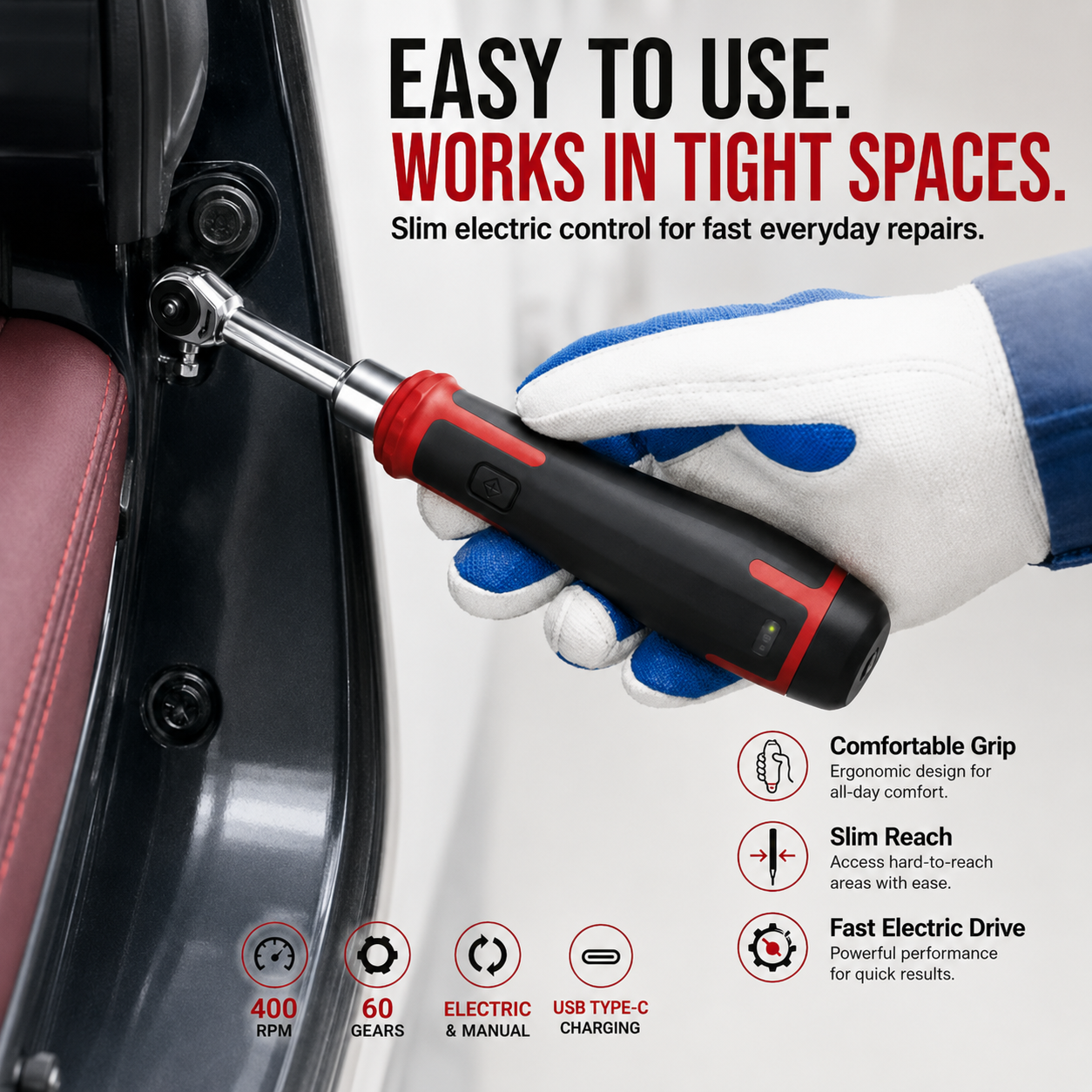⚡ 31-Piece Cordless Electric Ratchet Set – Slim 400 RPM Repair Tool Kit