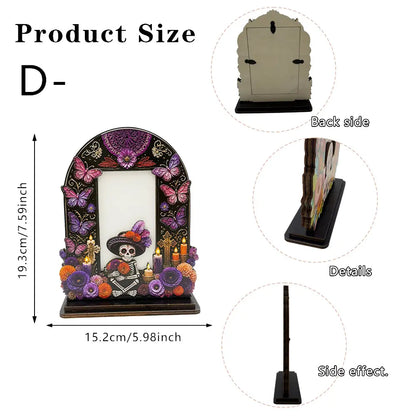 💀 DAY OF THE DEAD DECOR | 6 Wooden Memorial Photo Frames – Colorful Ofrenda Picture Frame Set with Floral Details