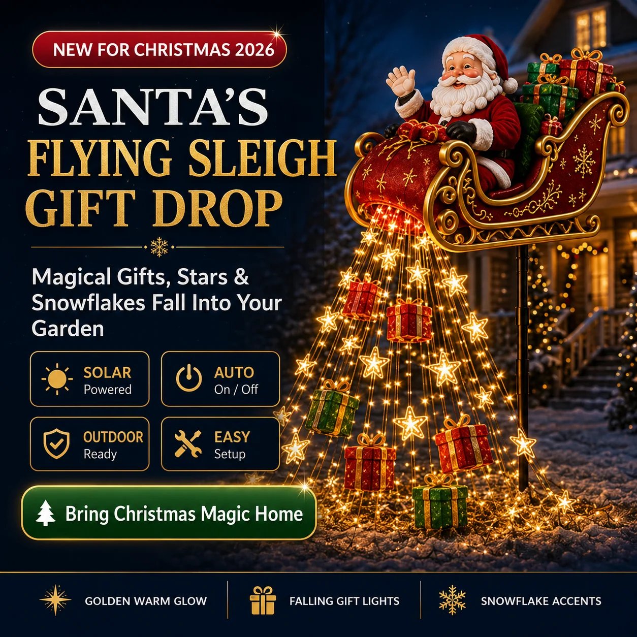 🔥Free Shipping - 🎅✨ 2026 New Santa’s Flying Sleigh Gift Cascade – Solar Christmas Garden Light