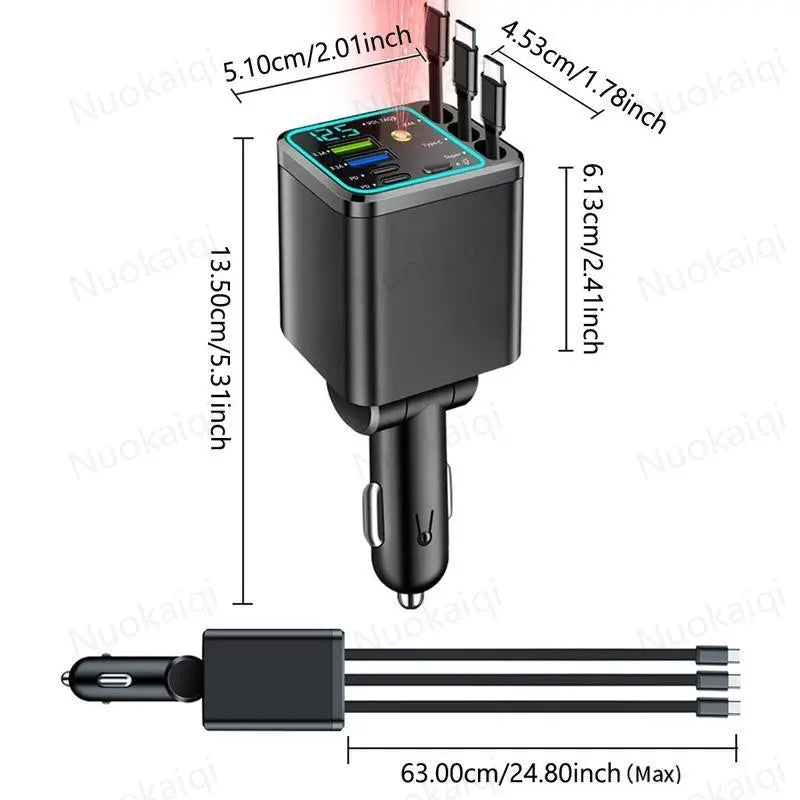 ✨ 7-in-1 Retractable Car Charger with Star Projector & 120W Fast Charge
