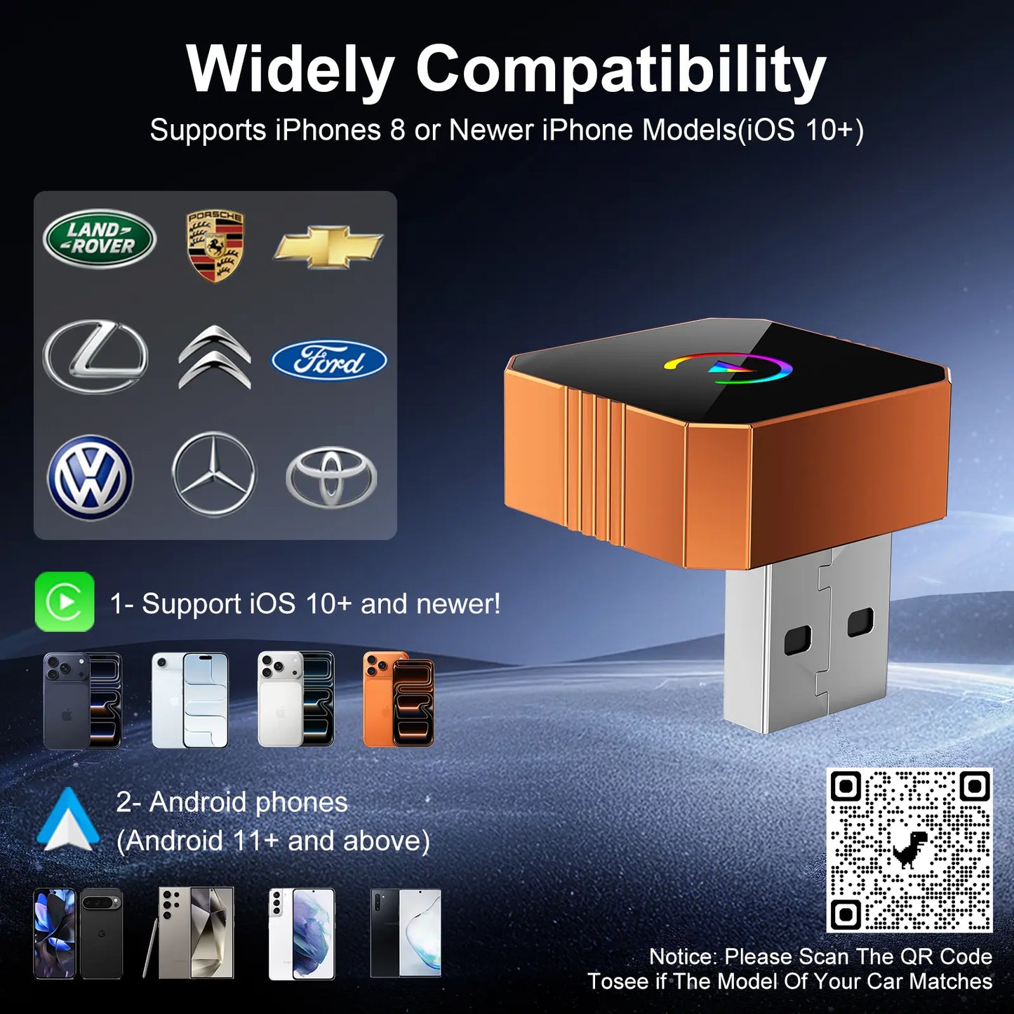 2026 Wireless CarPlay Adapter 2-in-1 for Apple CarPlay & Android Auto