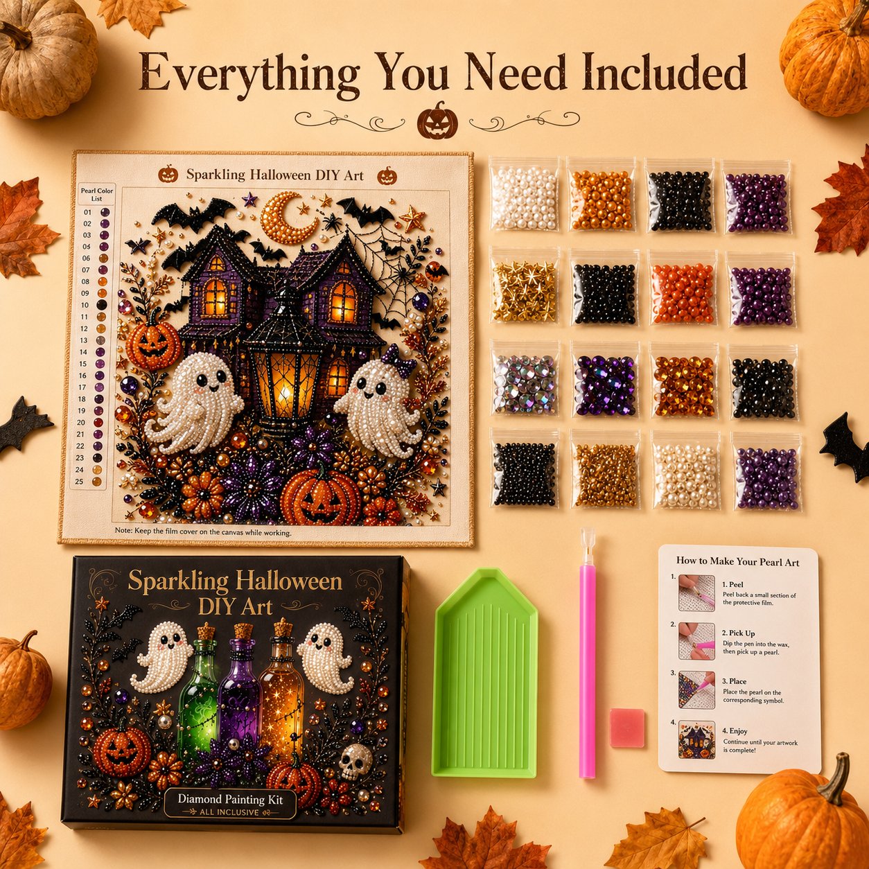 🔥LAST DAY 50% OFF - 🎃 Halloween Pearl Diamond Art Kit – DIY 3D Sparkling Bead Painting Craft For Spooky Home Decor