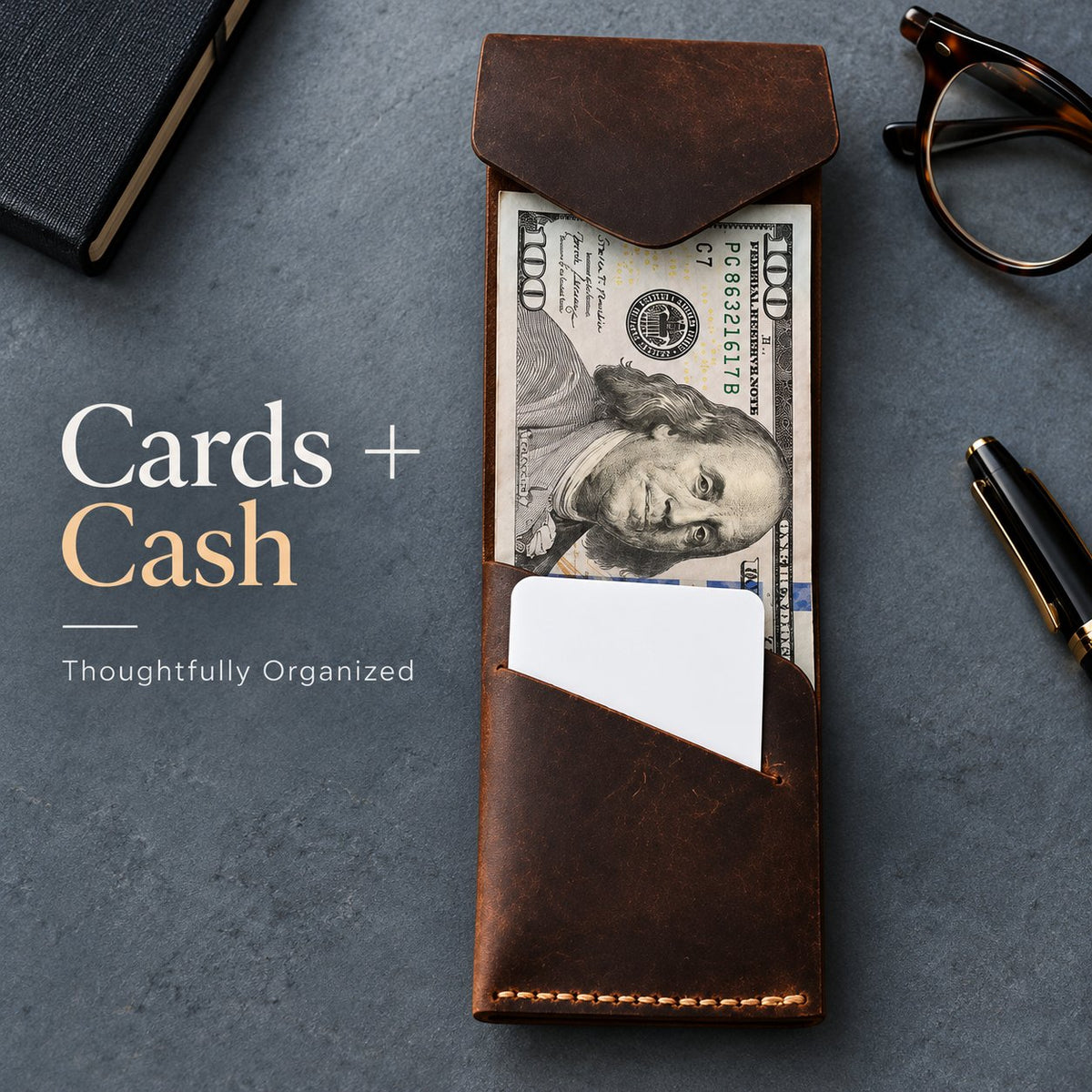 💰Handmade genuine leather wallet – Slim Magnetic Card & Cash Holder for Men💰