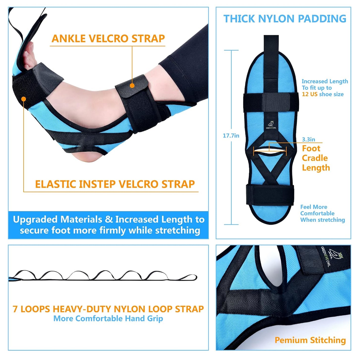 Foot &amp; Calf Stretching Kit-Foot Rocker, Stretching Strap &amp; Spiky Massage Ball-Effective Pain Relief for Plantar Fasciiti