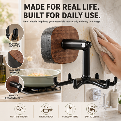 360° Rotating 6-Hook Suction Organizer – No-Drill Space-Saving Storage🪝