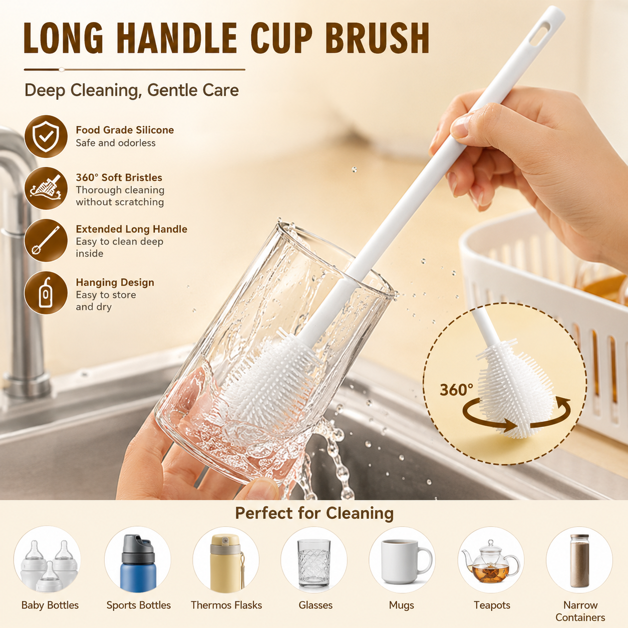360° Flexible Silicone Bottle Brush – Deep Clean Every Corner with Ease 🧼