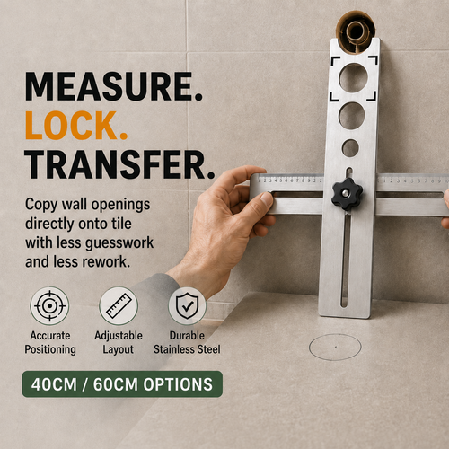 Stainless Steel Tile Positioning Ruler – Adjustable Drill Guide & Measuring Tool for Ceramic, Marble & Wall Tile