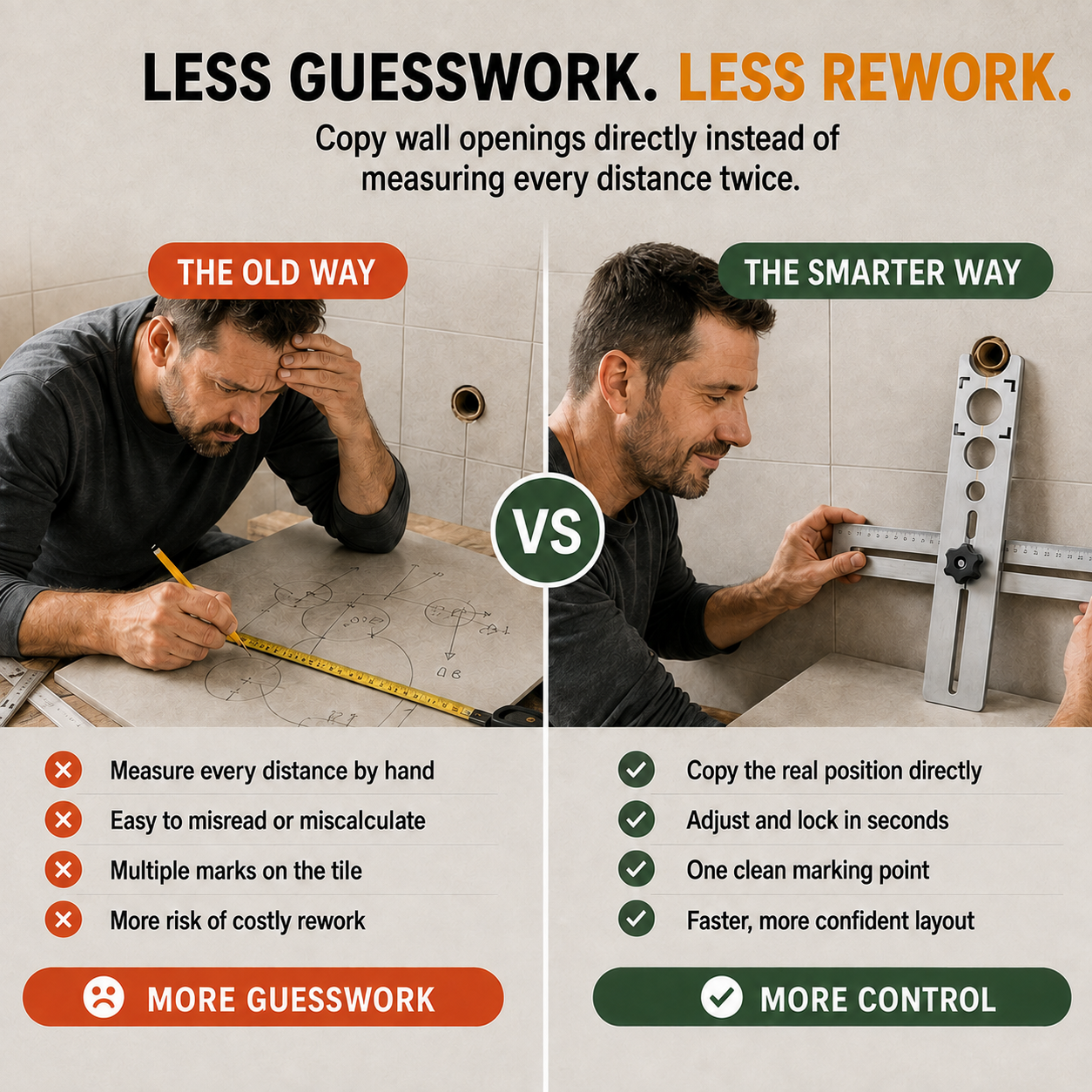 Stainless Steel Tile Positioning Ruler – Adjustable Drill Guide & Measuring Tool for Ceramic, Marble & Wall Tile