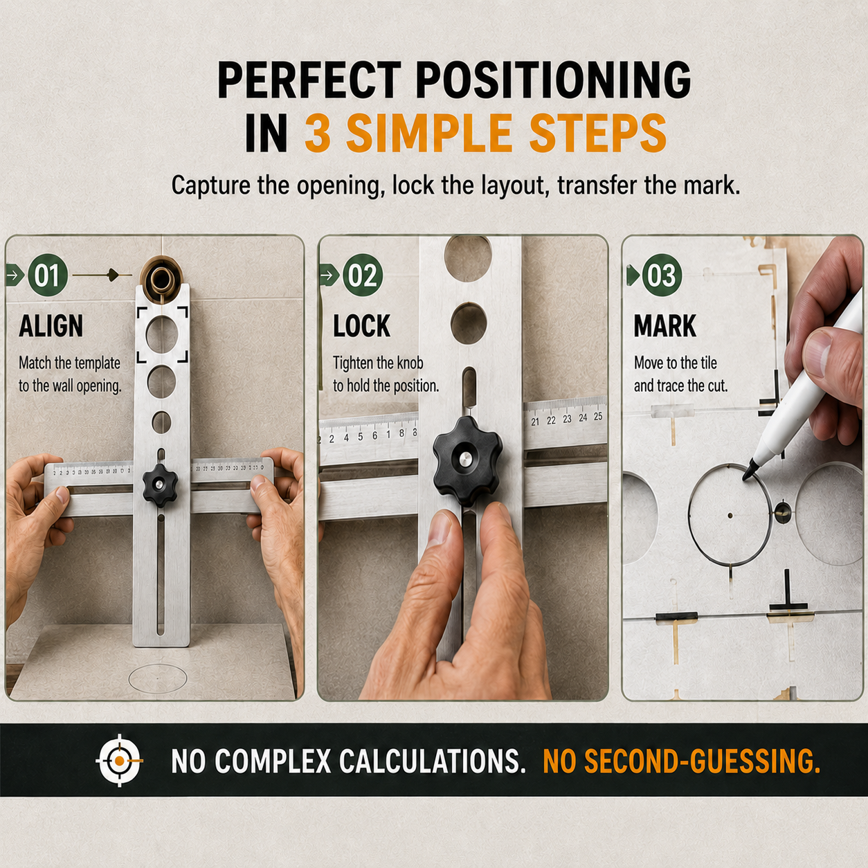 Stainless Steel Tile Positioning Ruler – Adjustable Drill Guide & Measuring Tool for Ceramic, Marble & Wall Tile